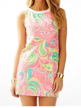 Lilly Pulitzer Mila All Nighter Print White Lace Panel Trim Shift Dress 0